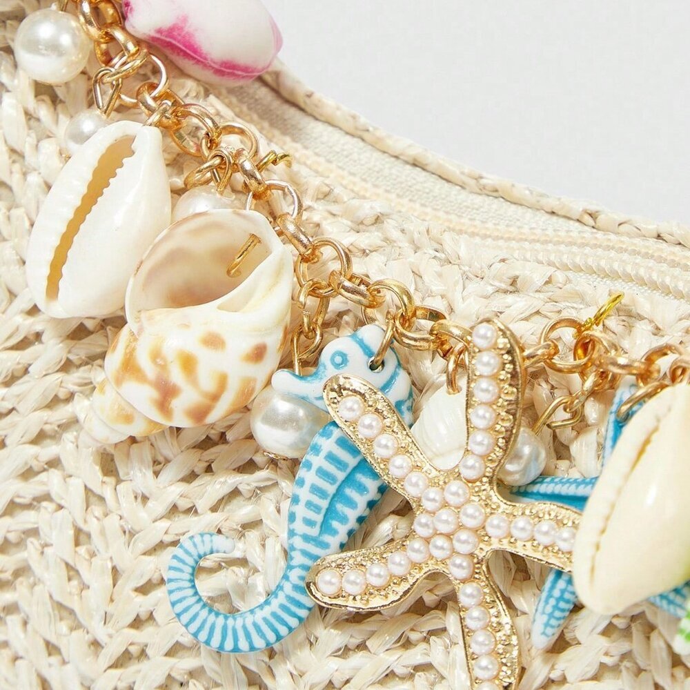 Multicolor Fairycore Women's Starfish Shell & Seashell Woven Shoulder Bag - Picture 3 of 6